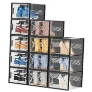 Shoe Storage, 12 Pack X-Large Shoe Organizer for Closet, Shoe Boxes Clear Black