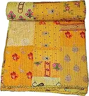 Patchwork Kantha Quilt, Cotton with Silk Vintage Kantha Gudri,Decorative Hand Stitch Bedspread, Throw Blanket Size (Single 60" x 90")