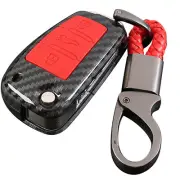 Carbon Fiber Car Key Cover Chain Remote Flip Fob For Audi A1-A8 Q3 Q5 S4 R8 C