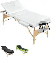 Zenses Massage Table Wooden 70cm White Portable, Massages Therapy Bed, Folding 3 Fold Waxing Beauty Spa Beds Headrest Bounes Cover Covers Carry Bag Adjustable Height
