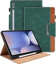 Case for Samsung Galaxy Tab S10 Plus/S9 FE Plus/S9 Plus 12.4 Inch - Multi-Angle Viewing Stand Cover with Pocket, PU Leather Folio Case with Magnetic Clasp, Auto Wake/Sleep Smart Tablet Cover, Green