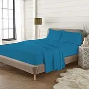 EXQUIZIT HOME Flannelette Sheet Set 100% Brushed Cotton Includes Fitted Sheet, Flat Sheet and 2 x Matching Pillowcases Bed Sheet Set Teal Double