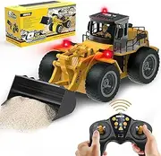 RC Bulldozer Toy Remote Control Tractor for Boys 1:18 Remote Control Bulldozer with Alloy Shovel Off-road 4WD RC Construction Vehicles with 360 Rotation Light and Sounds RC Truck for Adults Gift Kids