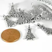 10 Antique Silver Pewter 21mm Christmas Pine Tree Jewelry Charms with Loop Ring