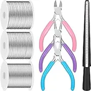 3 Rolls 18/20/22 Gauge Craft Jewelry Wire Aluminum Wire with Ring Sizer Pliers for Jewelry Making (Silver)