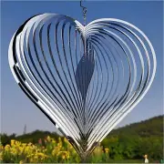DJUAN Wind Spinner Outdoor Metal Decorations,Silver Heart Wind Spinners for Y...