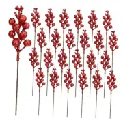 24 Pack 9 Inches Glitter Artificial Berry Stems, 15 Berries per Stem,
