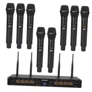 8-Channel Wireless Microphone System, UHF 500MHz Cordless Mic Set w/ 8x5