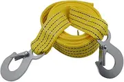 Heavy Duty Tow Strap with Safety Metal Hooks 2’’×12ft, 6600lbs Break strengthened Yellow Nylon Shackle Towing Rope for for Vehicle Recovery in Roadside Emergency