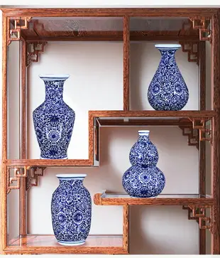 花瓶擺件景德鎮青花瓷陶瓷客廳中式裝飾綠蘿插花瓷器花器復古瓷瓶