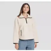 Women's Faux Shearling Quarter Zip Pullover Large Universal Thread Cream