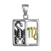 Scorpio Sterling Silver Zodiac Pendant Astrology Horoscope jewelry Gold Accented