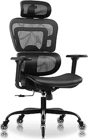 KERDOM Office Chair, Ergonomic Desk Chair, Comfy Breathable Mesh Task Chair with Headrest High Back, 3D Adjustable Armrests, Executive Swivel Chair with Roller Blade Wheels (KD968ZK-Black)