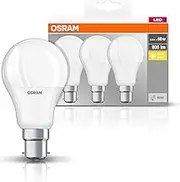 OSRAM LED Base Classic A/LED lamp, Classic Bulb Shape, with Bayonet Base: B22d, 8.5 W, 220…240 V, 60 W Replacement, Frosted, 2700 K, 3pack