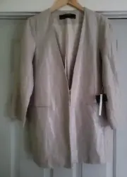 Zara Glazed Linen Collarless Jacket Blazer Sand - Size Large - NEW