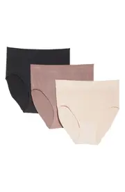 Wacoal 3-Pack Assorted B Smooth Seamless Briefs in Black/Deep Taupe at Nordstrom, Size Medium