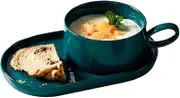 BOSUGE, Soup Bowls with Handles and Stoneware Plates, Soup Cups Ceramic,Microwave-Safe Bowl, Plates and Bowls Sets 1person, Breakfast Bowls with Cracker Holder.-Dark Green (Color : Dark Green)
