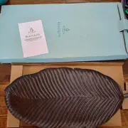 Banana Leaf Metal Candle Tray Partylite Island Escape; Footed; Bronze Color