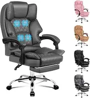 ALFORDSON Ergonomic Office Chair with Massage, 150° Recline and 360° Swivel, Gaming Executive Computer Racer Chair Adjustable Height,PU Leather Home Office Chair with High Backest Footrest(Grey)