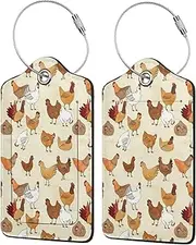 [GoPeo] Luggage Tag A Brood of Chickens Cute Unique Leather Suitcase Tags Identifiers with Privacy Name Address Labels & Durable Steel Loop for Women Men Travel