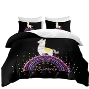 Llama Walking on Colorful Multi Pattern Rainbow Quilt Cover
