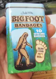 New BIGFOOT Bandages, 10 large bigfoot bandages in colorful tin by Archie McPhee