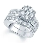 2.88 CT. T.W. Natural Diamond Cluster Bridal Engagement Ring Set in Solid 10K White Gold
