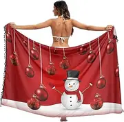 [RPLIFE] Christmas Snowman Balls Red Women's Swimsuit Sarong Cover Up, Summer Long Sarong Coverup, Large, Christmas Snowman Balls Red, Medium