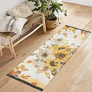QGBYMX Washable Runner Rug Sunflower Pumpkins Table 2’ x 6’ Non Slip Kitchen Runner Rug for Hallways Entryway Patio Living Room Floor Carpet Runner- Soft Thin Mat for Family Pet