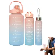 3pcs Sport Water Bottle with Time Markers Large Durable Clear Bottle for Fitness Outdoor Sports-Pink