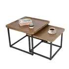 Set of 2 Modern Square Coffee Table Set for Living Room,Easy Assembly Nesting Co