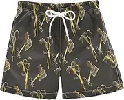 [RPLIFE] Swimming Clothes for Boys, Anti Chafe Swim Trunks for Boys 2 T, Elegant Gold Scissors Black