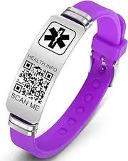 [Theluckytag] Medical Bracelets for Men & Women Kids with QR Code - Silicone Wristband, Fits Wrists Up To 9 inches - More Space Custom Adjustable Sport Emergency Medical Alert ID Bracelets Information