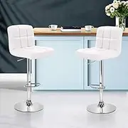 Artiss Bar Stools Stool Set of 2 Adjustable Kitchen Swivel Counter Barstools Dining Chair Gas Lift Leather White in 68-81cm Seat Height Floor for Home Dining Room Cafe Outdoor Indoor