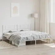 vidaXL Metal Bed Frame without Mattress with Headboard White 183x203 cm King