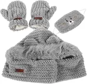 [VALICLUD] 1 Set Women Bear Ear Hat Scarf Mask Gloves Set Fashionable Warmth with Cozy Fleece Lining for Outdoor Activities Windproof Cycling Mask for Cold Weather Adventures Grey