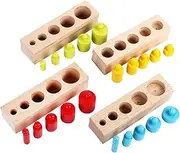 Kids Montessori Toys Colourful Socket Cylinder Set Beech Wood Multicolor Blocks Early Educational Math Teaching Toys