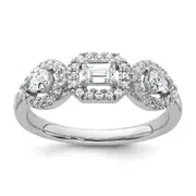 14k White Gold 5/8 Ct. Lab Grown Diamond VS/SI+ G+ Three Stone Emerald and Pear Engagement Ring