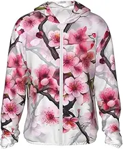 [LHBWCVN] UPF 50+ Light Jacket Full Zip Sun Protection Hoodie for Women Men Long Sleeve Cherry Blossom Watercolor Sun Shirts