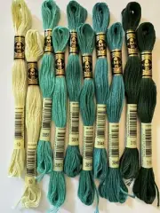 DMC Cotton Embroidery Floss Thread~Lot of 10 Skeins~Green Shades
