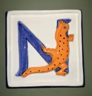 Handmade Relief Tile "N IS FOR NEWT" Plaque or Wall Tile For Bath & Nursery