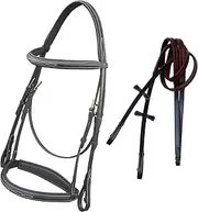 Exion English Hunter Bridle for Horses- Designer Stitched Browband & Hunter Noseband with Rubber Reins | Hunter Bridle for Horses