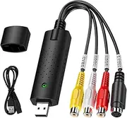 USB 2.0 Video Grabber, Video Capture, VHS Digitizing Device for RCA to USB Convert VHS Mini DV VCR Hi8 DVD to Digital, Supports Windows 11/10/8/7/Vista/XP/Android (Black)
