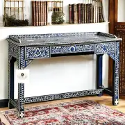 Bone Inlay Console Table, Desk Table, Floral Pattern Office Desk, Computer Table