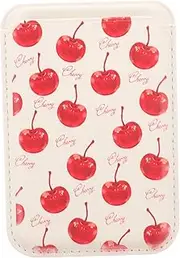 BRIGHTFUFU Cherry Pattern Magnetic Card Sleeve Durable Cell Wallet Holder for Easy Installation Secure Adhesion Lightweight Design Stylish Back Cover Accessory
