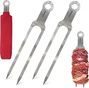 Double Skewers 14.4" Stainless Steel Heavy Duty Double Prong Skewers