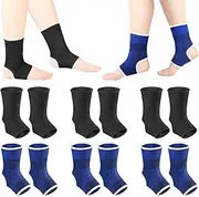 6 Pairs Kid Compression Ankle Brace Knitted Ankle Sleeve Breathable Ankle Support Socks Plantar Fasciitis Braces for Girls Boys Kids Sprained Ankle Running Fitness, Blue and Black