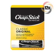 Full Box 12x Packs ChapStick Skin Protectant Chapped Lips Classic Original .15oz