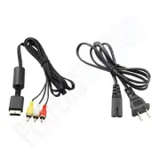Audio AV RCA+AC Cable Power Cord For Sony Playstation PS1 PS2 FAT PS3 Slim Model