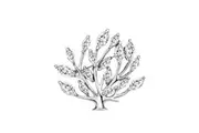 14k White Gold plated Tree Leaf with CZ Zircon Crystals brooch pin